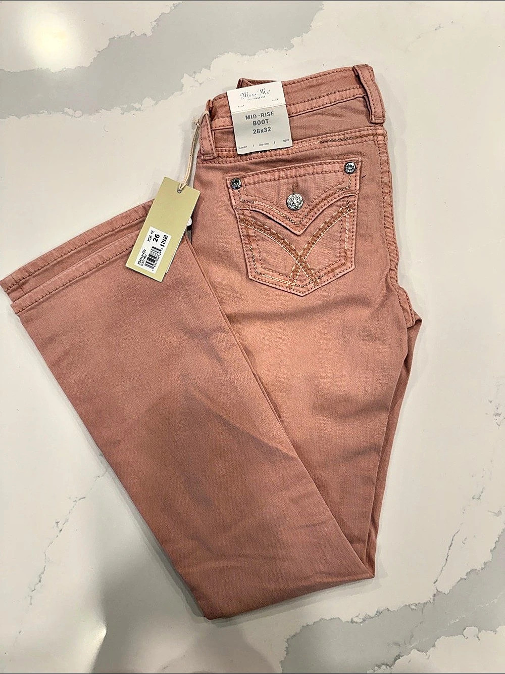 Miss Me Jeans Co.Dusty Pink  Mid-Rise Boot. Bootcut Jeans in Pink Waist NWT